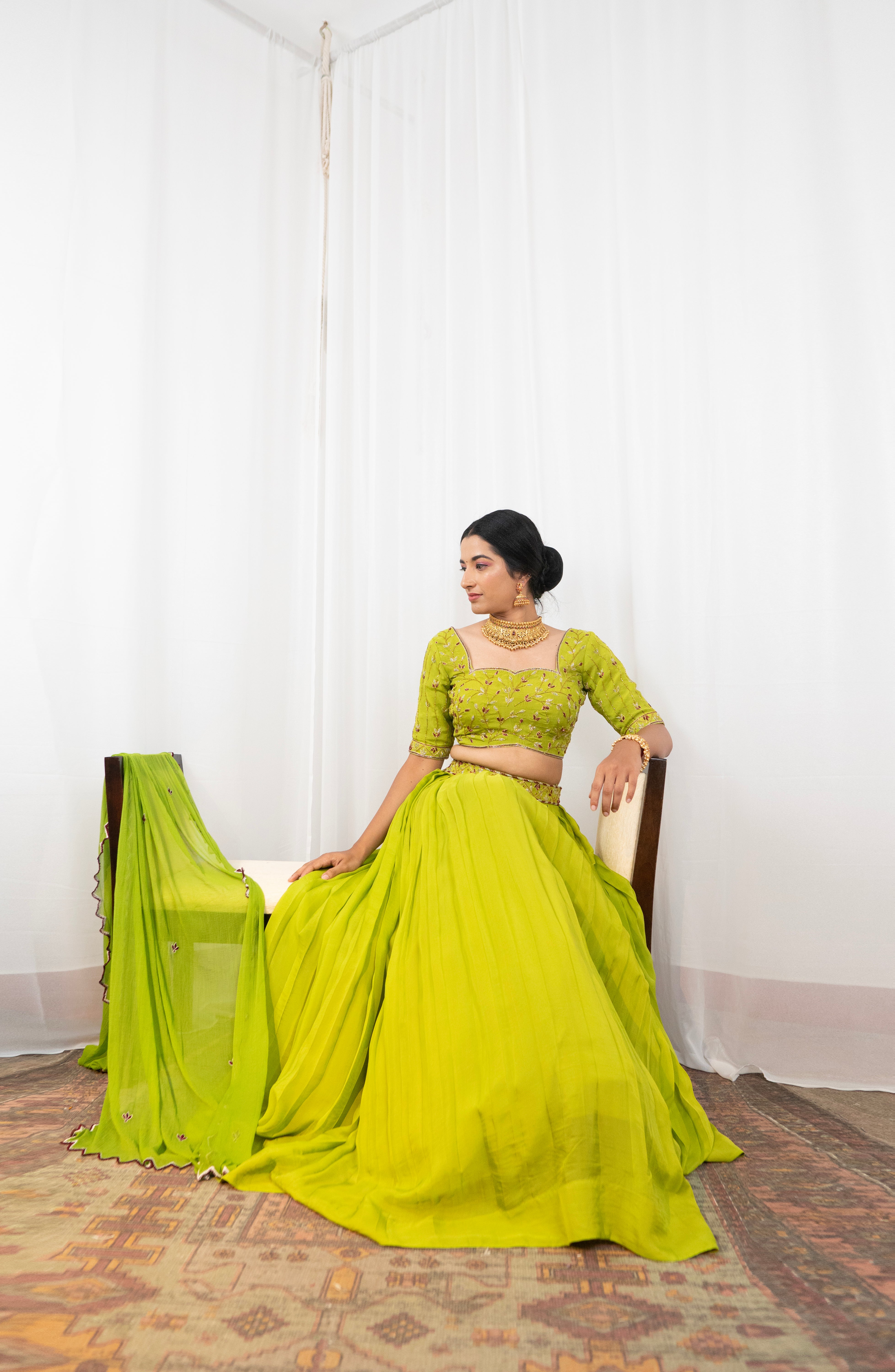 SUNANDHA - Radiant Parrot Green Bridal Lehenga